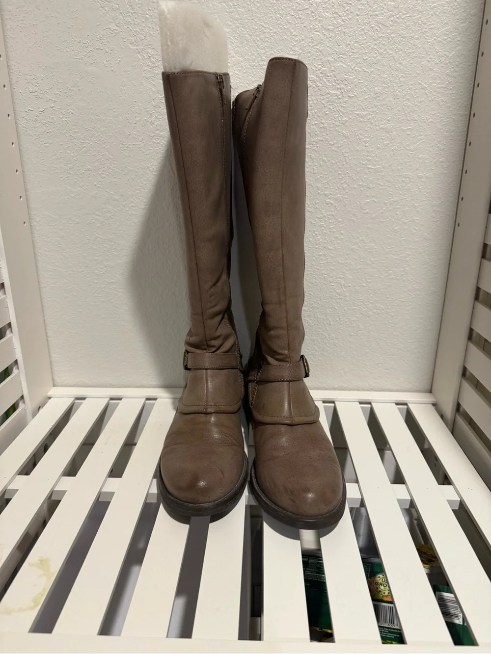 Tall Taupe Leather Riding Boots - Women